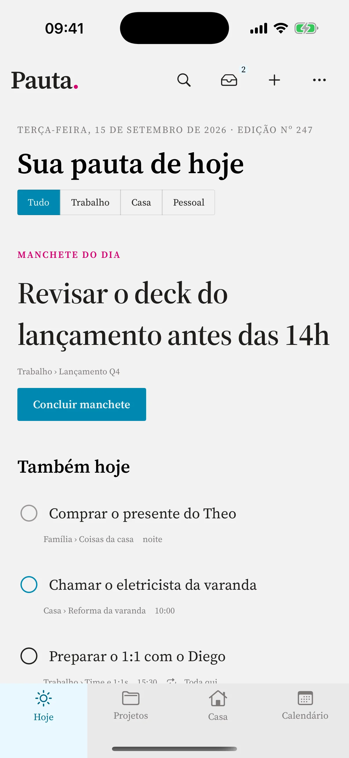 Pauta — Today’s agenda on iPhone